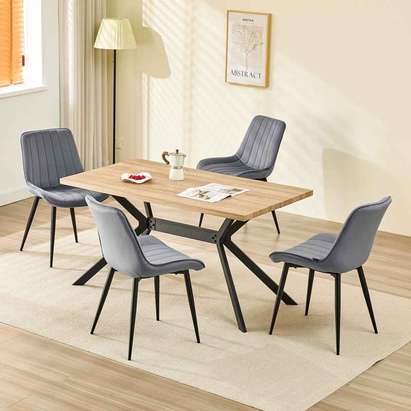Velvet Dining Chairs, Sturdy Metal Legs, Modern Stripe Design, Dark Grey, 6