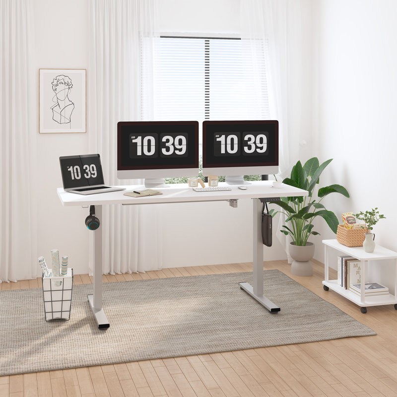 Baysenie Adjustable Height Modular Steel Standing Desk, 29" H x 60" W x 24" D, Gray, White