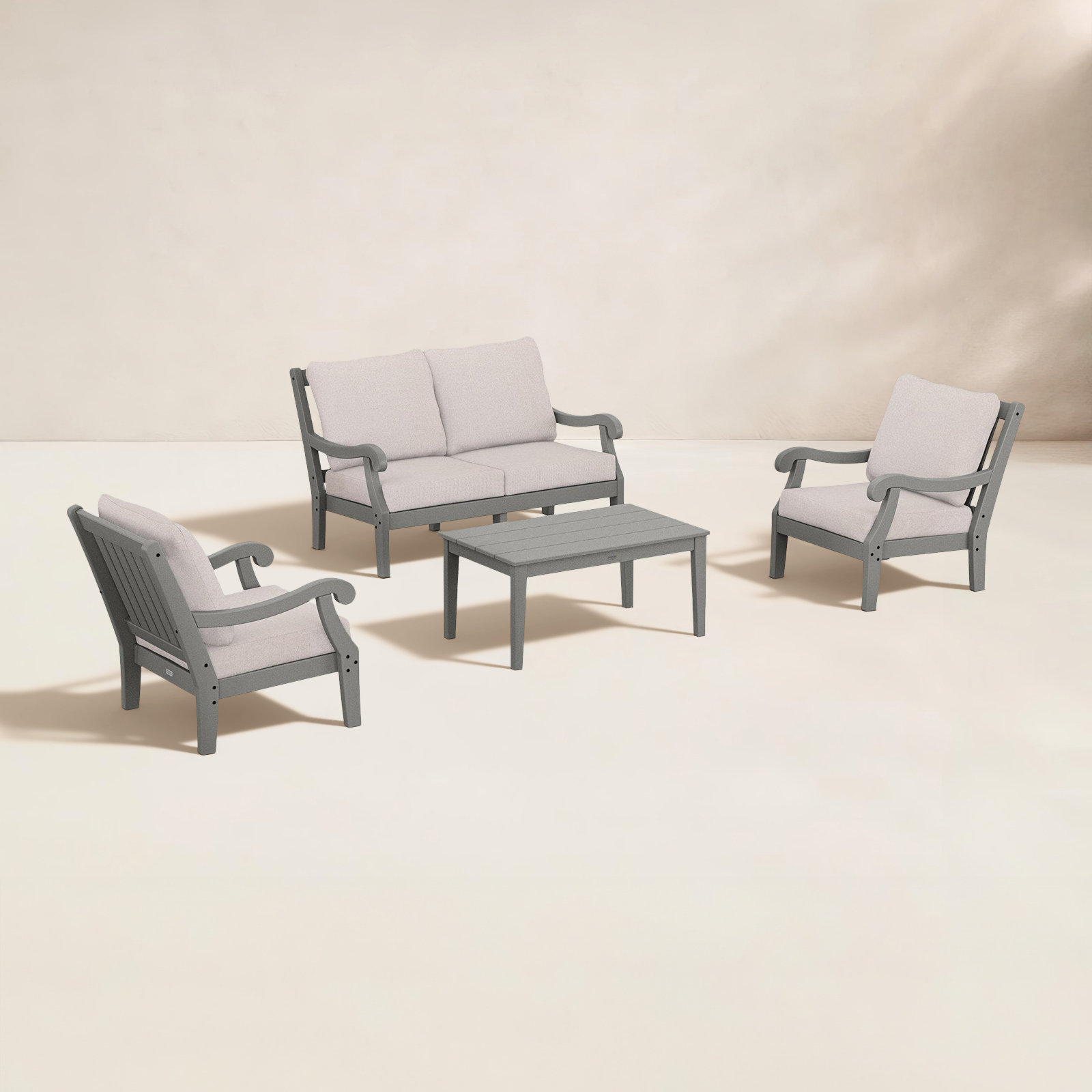 POLYWOOD® Verlyn 4-Person Patio Seating Group, Dune Burlap Cushion/Slate Gray Frame