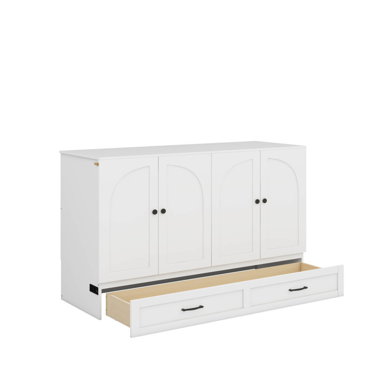 Lit escamotable avec tiroirs Murphy, Blanc, Grand lit