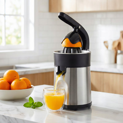 Presse-agrumes électrique en acier inoxydable brossé - double cônes interchangeables pour orange, citron et pamplemousse, faciles à nettoyer et à utiliser