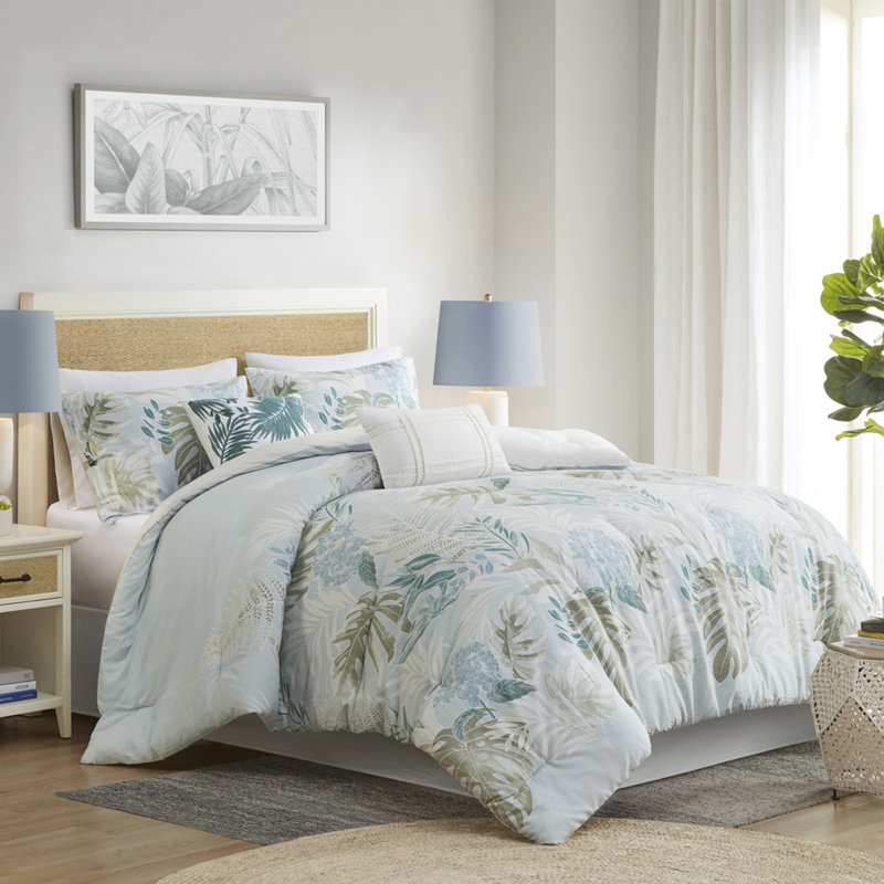 Édredon en coton avec coussins décoratifs, bleu, très grand, imprimé tropical, surdimensionné lavable, coussin décoratif carré bleu, facile d'entretien