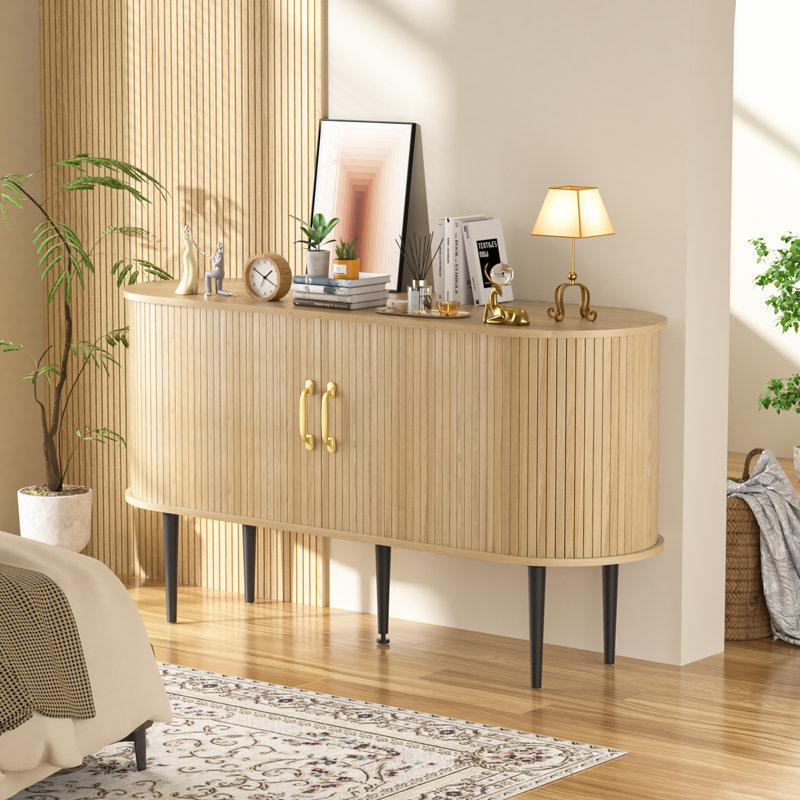 Armoire d'appoint 54 "avec portes tambour, buffet et armoire de rangement 54", Naturel