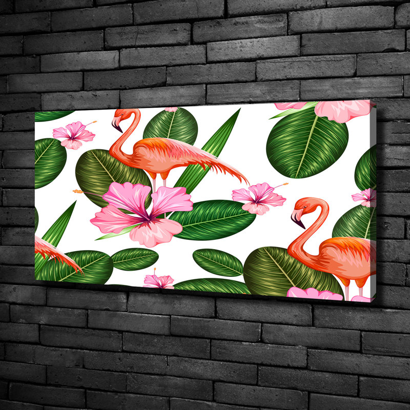 Flamingos And Plants - No Frame Print on Canvas