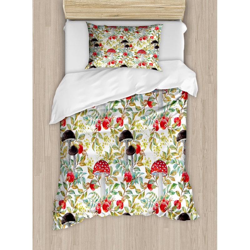 Flower Polyester Duvet Cover, Twin Duvet Cover + 1 Pillow Sham, Dogrose and Amantia