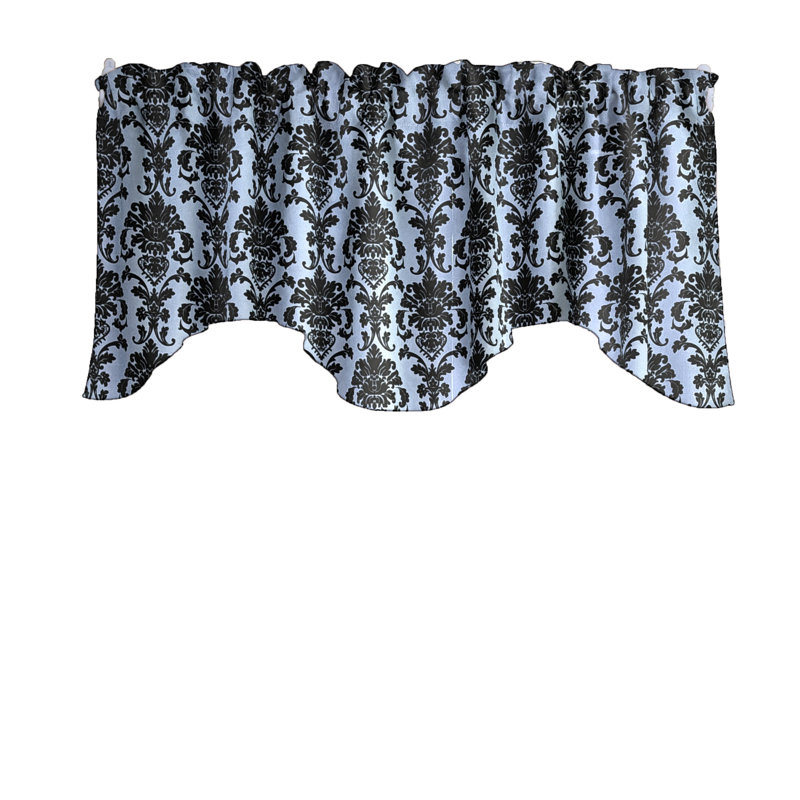 Poplin Damask Floral Scalloped Wave Window Valance 58" Wide, Light Blue