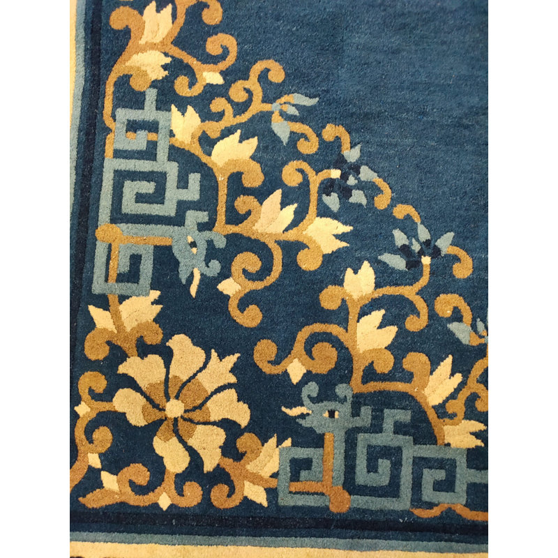Knotted Chinese Rectangle Antique Wool - Peking Room Size Blue 1900s Rug