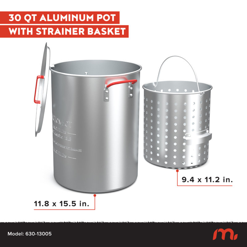 Friteuse à dinde avec panier Megamaster, marmite en aluminium de 30 pte avec couvercle et poignées en silicone, friteuse à dinde de qualité supérieure pour cuisson à l'extérieur - 630-13005
