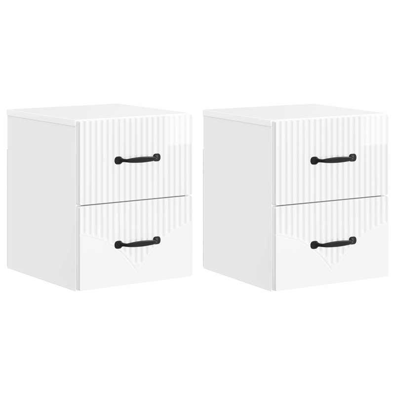 34.5cm W Manufactured Wood Bedside Table, High Gloss White