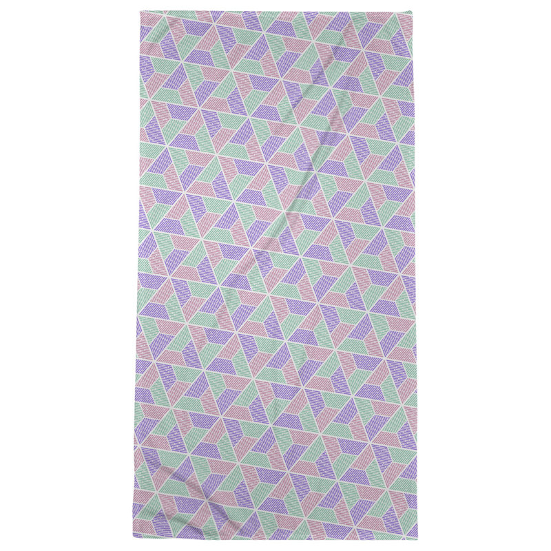 Serviette de bain trapézoïde, Mauve / Vert / Rose