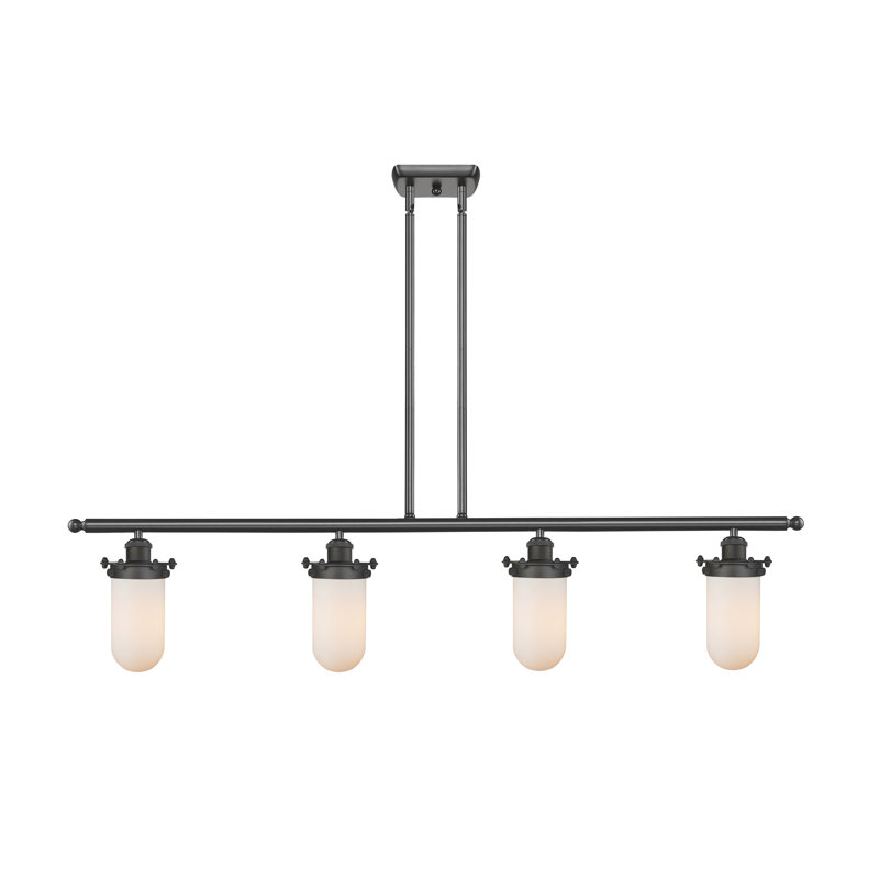 Luminaire suspendu linéaire à 4 lumières pour îlot de cuisine Calixta, Bronze huilé, DEL, Blanc