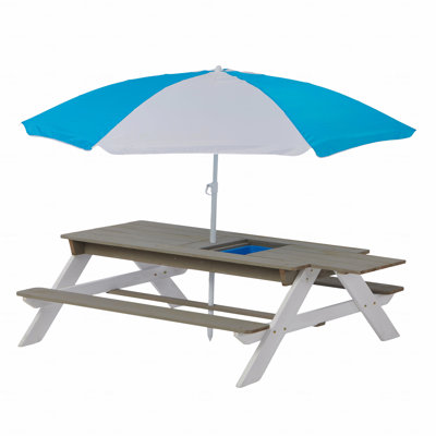 3-in-1 Kids Sand & Water Picnic Table with Adjustable Umbrella