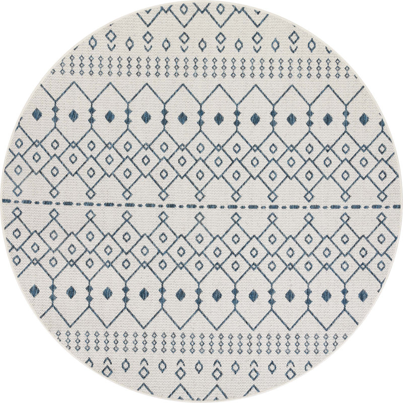 Marshanna Nord Lattice Indoor/Outdoor Flat-Weave Area Rug, Round 5'3", Light Blue