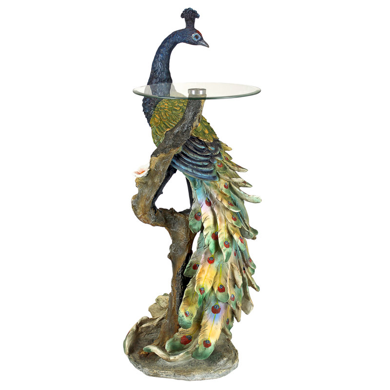 Life-Size Peacock Sculptural Glass-Topped Pedestal Table