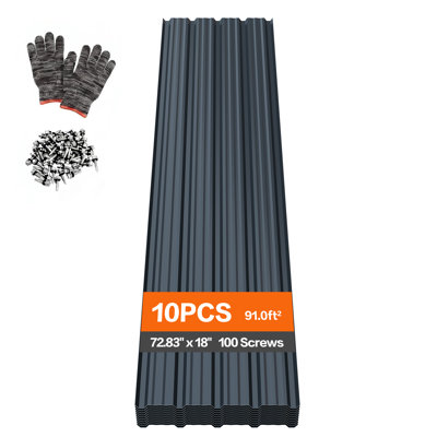 72.8" x 18" Metal Roof Panels, 10PCS Corrugated Galvanized Steel Roofing Sheets, Anti-Rust & UV-Resistant, Metal Roofing Panels with Screw for Barns Garages Patios Chicken Coop Raised Garden Beds,Gray