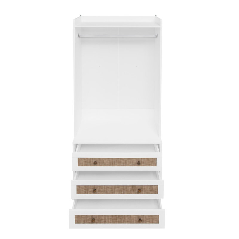 Armoire-penderie à 3 tiroirs avec rotin
