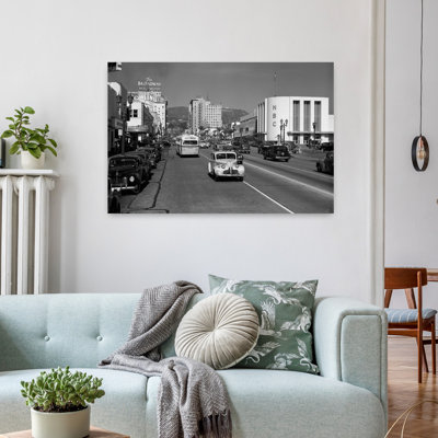 1940S Street Scene View Down Vine Street Nbc Studio The Broadway Hotel Near Sunset Boulevard Hollywood Los Angeles Usa Classic Retro Vintage Sunset...