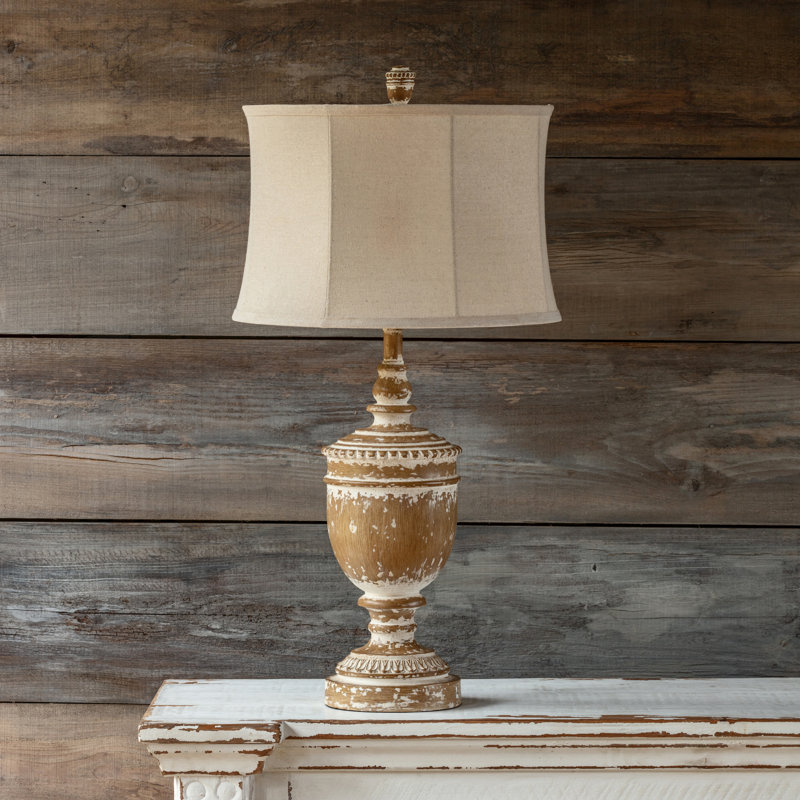 Lampe de table en résine avec abat-jour en lin