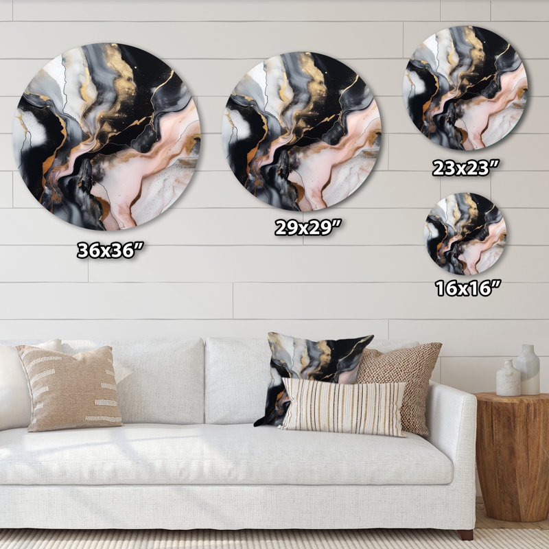 Black Gold Texture Splash Marble Abstract Wall Decor on Metal, 16" H x 16" W x 1" D