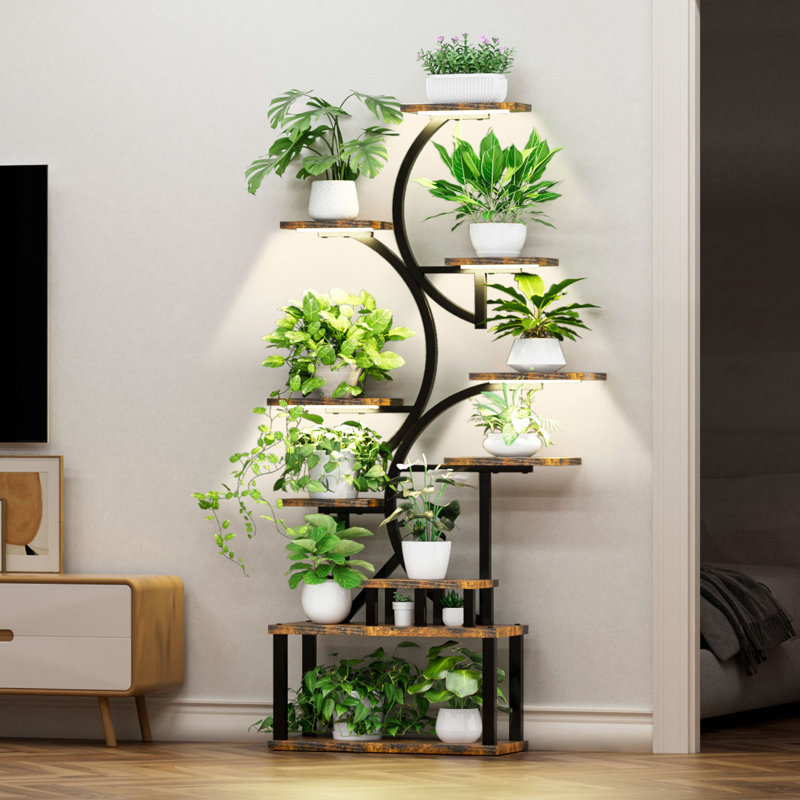 Support à plante polyvalent à 10 niveaux avec lumières de croissance réglables pour une utilisation intérieure et extérieure