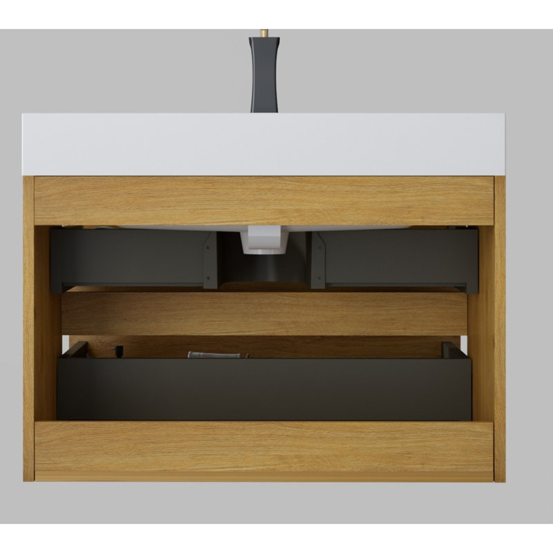 Meuble-lavabo 30 po avec lavabo, Blanc, Chêne
