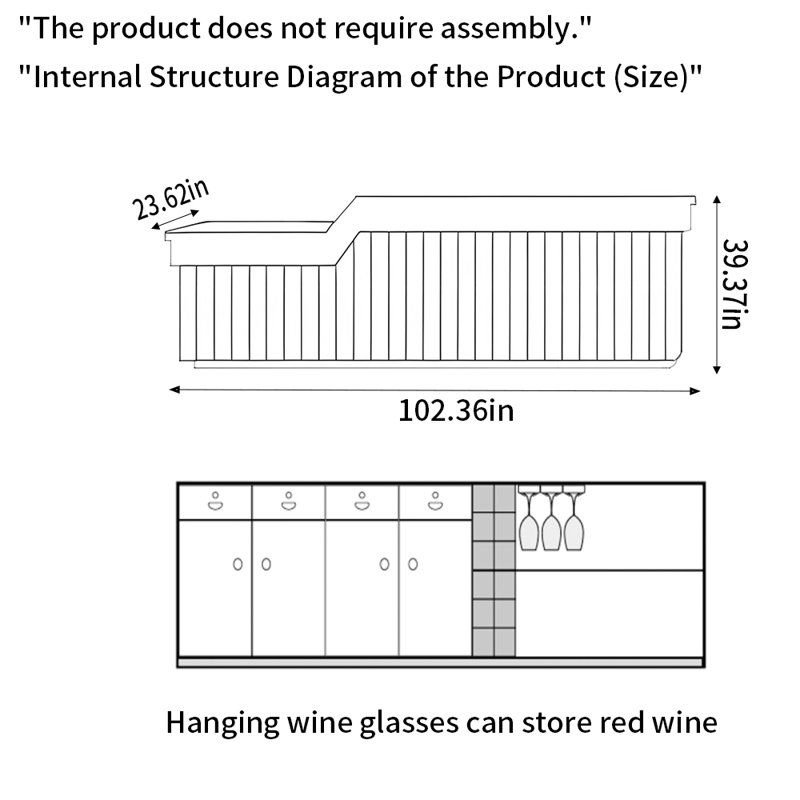 Wine Bar Cabinet with Open Storage, Lockable Drawers, and Hanging Wine Glass Rack – No Assembly Required, White