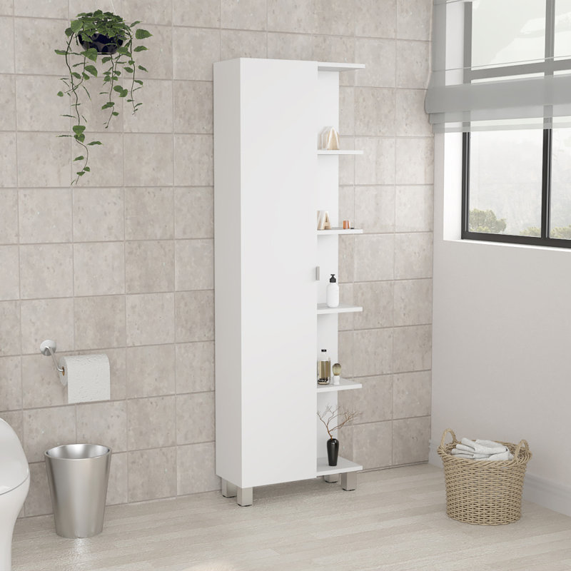 Urano Corner Linen Cabinet, Five External Shelves, Single Door, Four Interior Shelves -White, 62.2" H x 20.1" W x 8.4" D