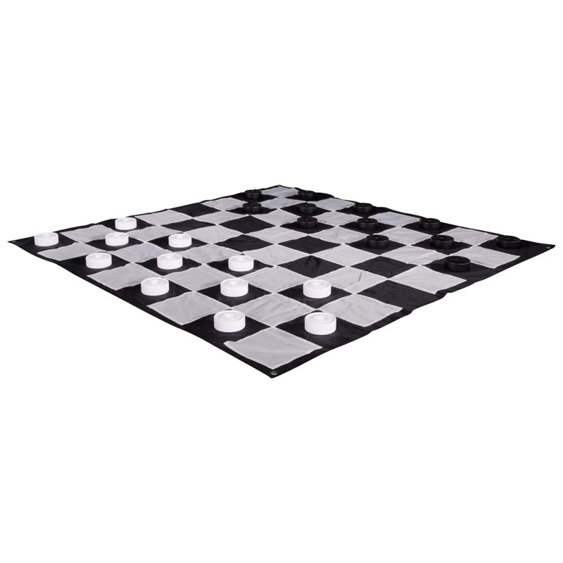 10" Black and White Plastic Checkers Set with Quick Fold Nylon Mat