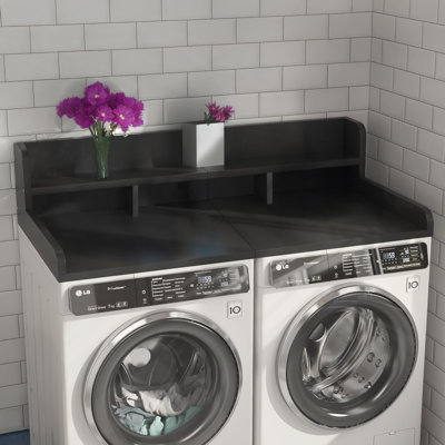 Laveuse-sécheuse de comptoir avec rebord, organisateur de buanderie double couche pour un espace de travail et de rangement efficace, 54 po