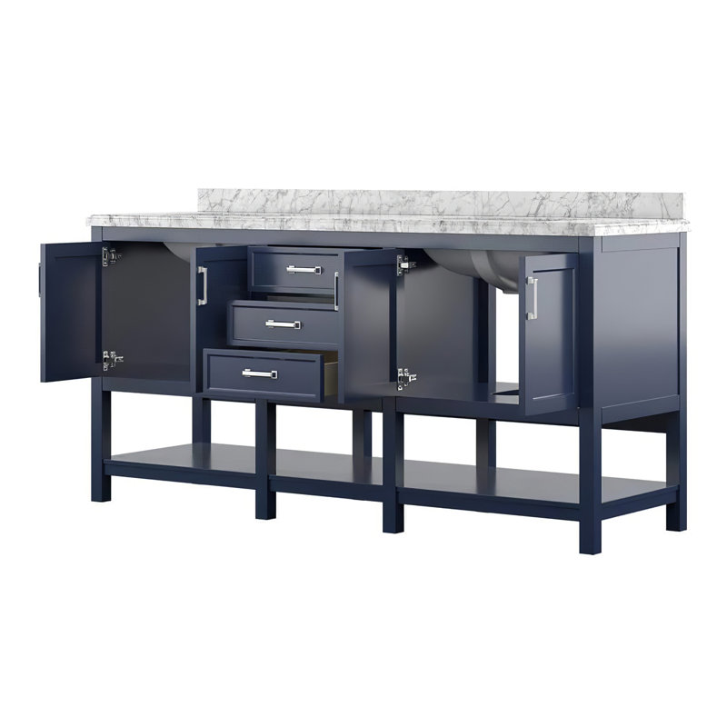 Ensemble de meuble-lavabo double 72 po avec dessus en marbre de Carrare Pascarella, Bleu