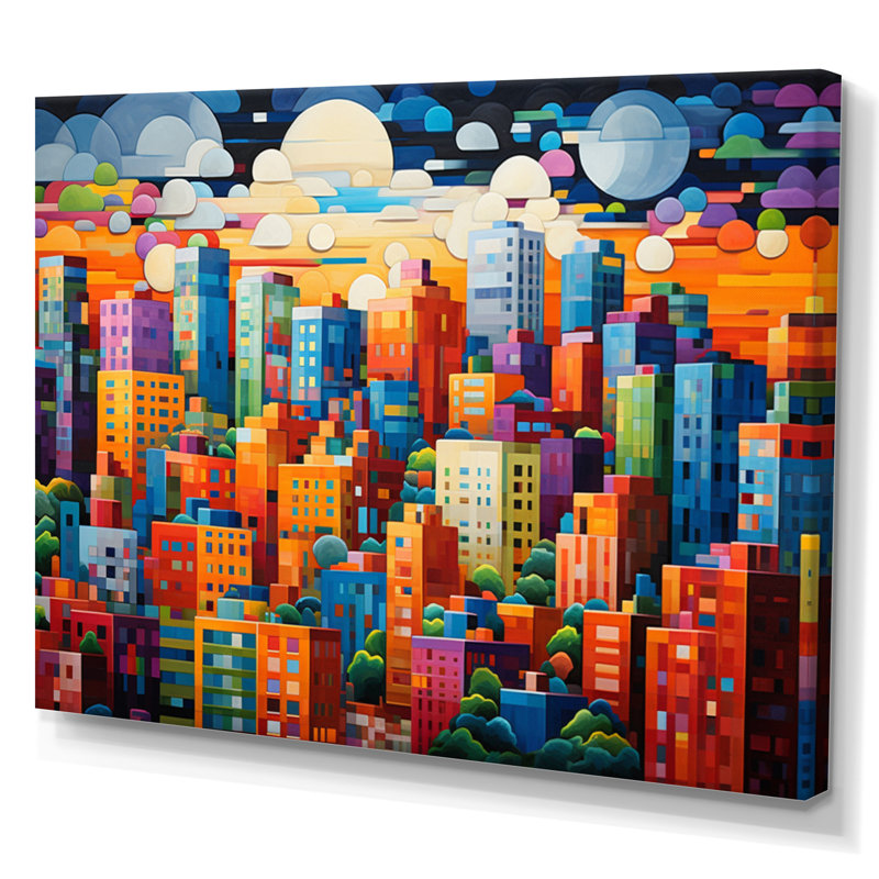 Pop Art Miamai Cityscape, reproduction d'art sur toile, H 24 po x l 32 po x P 1 po, Toile tendue