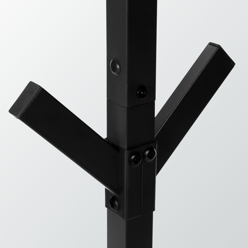 Angel Freestanding Entryway Coat Tree With 8 Hooks in Black Metal, 70.08'' H X 17.33'' W X 17.33'' D