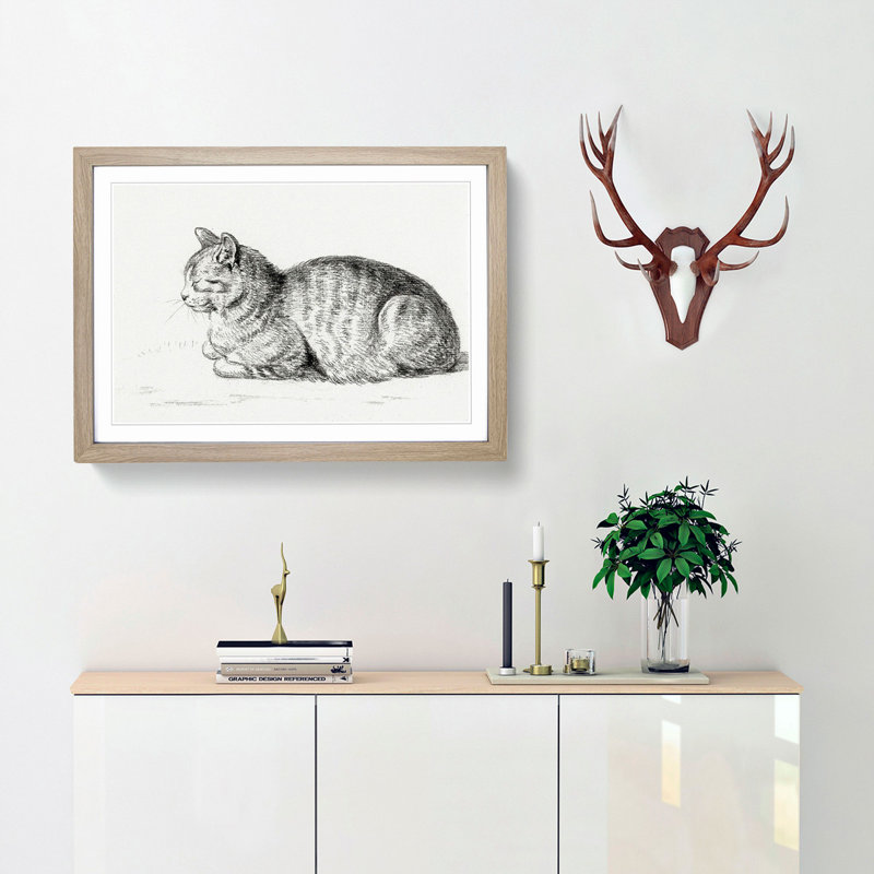 Peaceful Cat by Jean Bernard - Framed Print, 48cm H x 65cm W x 2cm D, Oak Framed