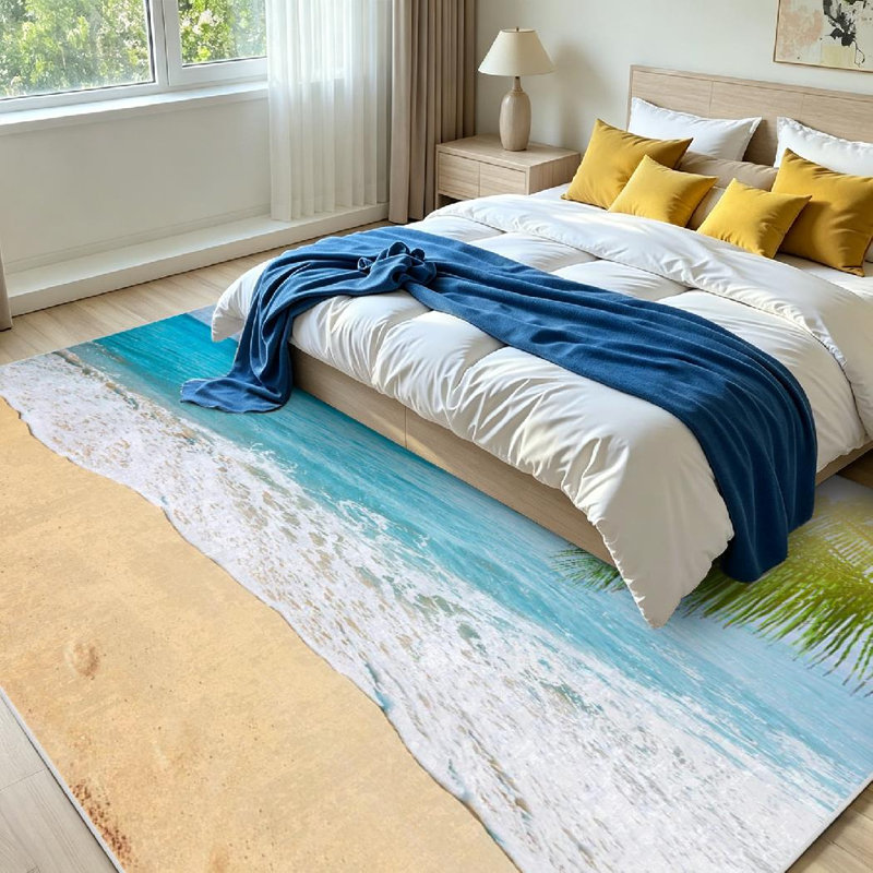 Tapis clair pour plage ensoleillé et lavable à la machine Tropical, Rectangle 79" x 118"
