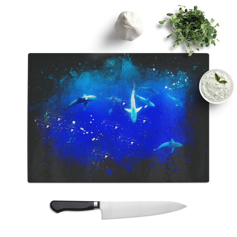 Tempered Glass Oahu Sharks Chopping Board, 28.5 cm x 39 cm