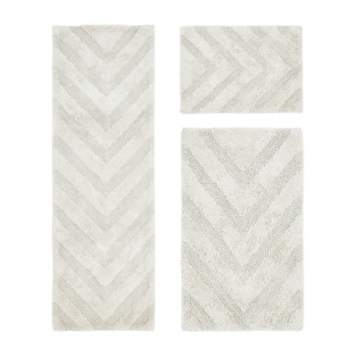 Branston Premium 100% Cotton 3 Piece Bath Rug Sets with Non-Slip Backing, Machine Washable, Luxurious Chervon Pattern Super Absorbent & Tufted Weave Bath Mat for Bathroom, Shower, and Tub