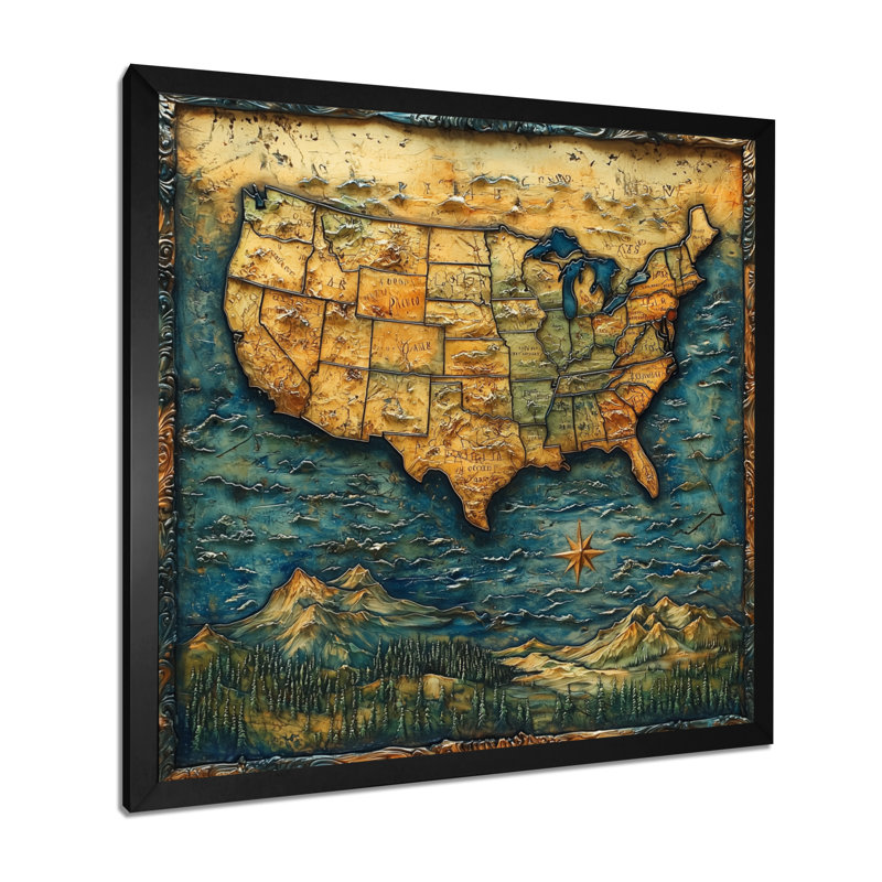 Anab Vintage 19 Centruy Us Map I - carte des États-Unis, art mural, Reproduction encadrée d'une seule photo