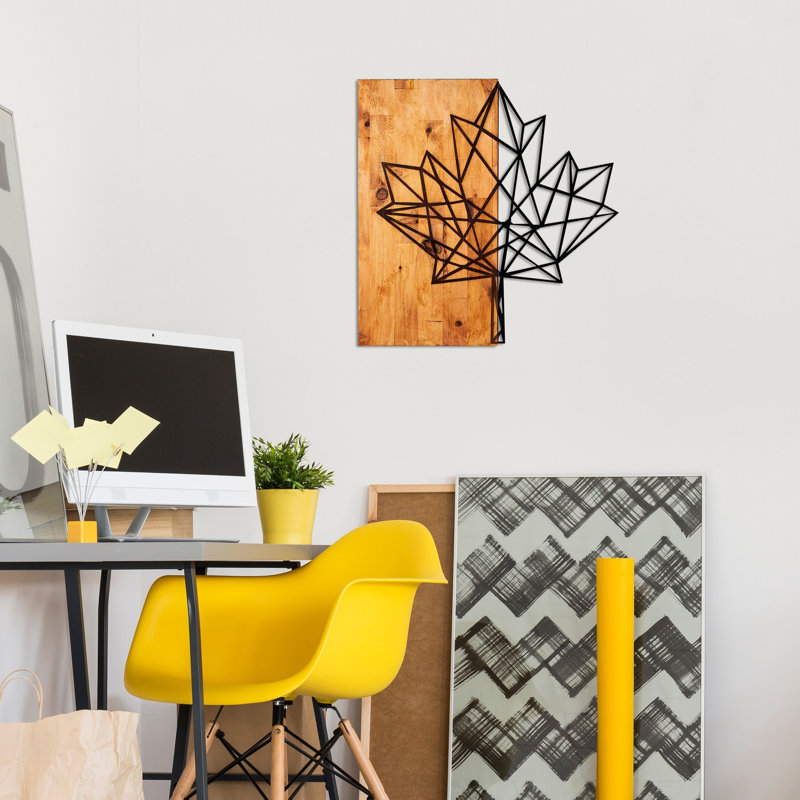 Élégant accessoire mural décoratif en bois, noyer et noir, 22,0 x 22,8 po | 50% bois véritable (épaisseur: 1,2 po) et 50% métal | Variations de couleurs uniques | Parfait pour les décorations modernes et les murs décoratifs