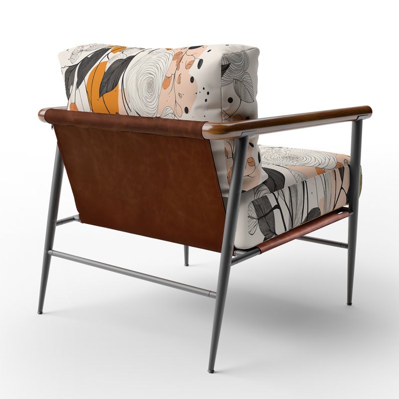 Fauteuil d'appoint rétro en terre cuite avec fleurs sauvages et illustration XX, Noir