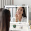 Makeup Mirror with 3 Color Lights, 58x46cm Large Lighted Vanity Mirror with Light Strip and Charging