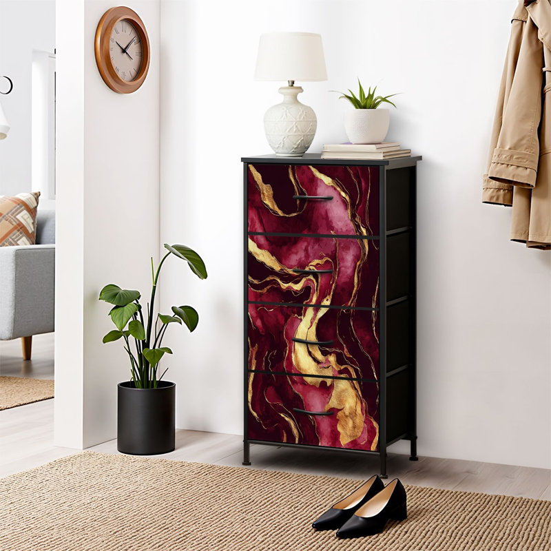 4 Drawer Dresser for Bedroom, Narrow Chest of Drawers, Wooden Top and Study Iron Frame 18"x37.5"-(WxH)