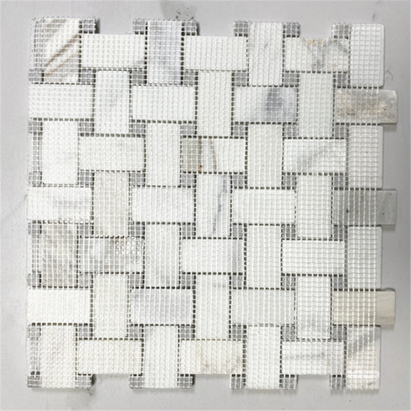 Carreau de mosaïque en marbre 12 po x 12 po, Blanc / Beige
