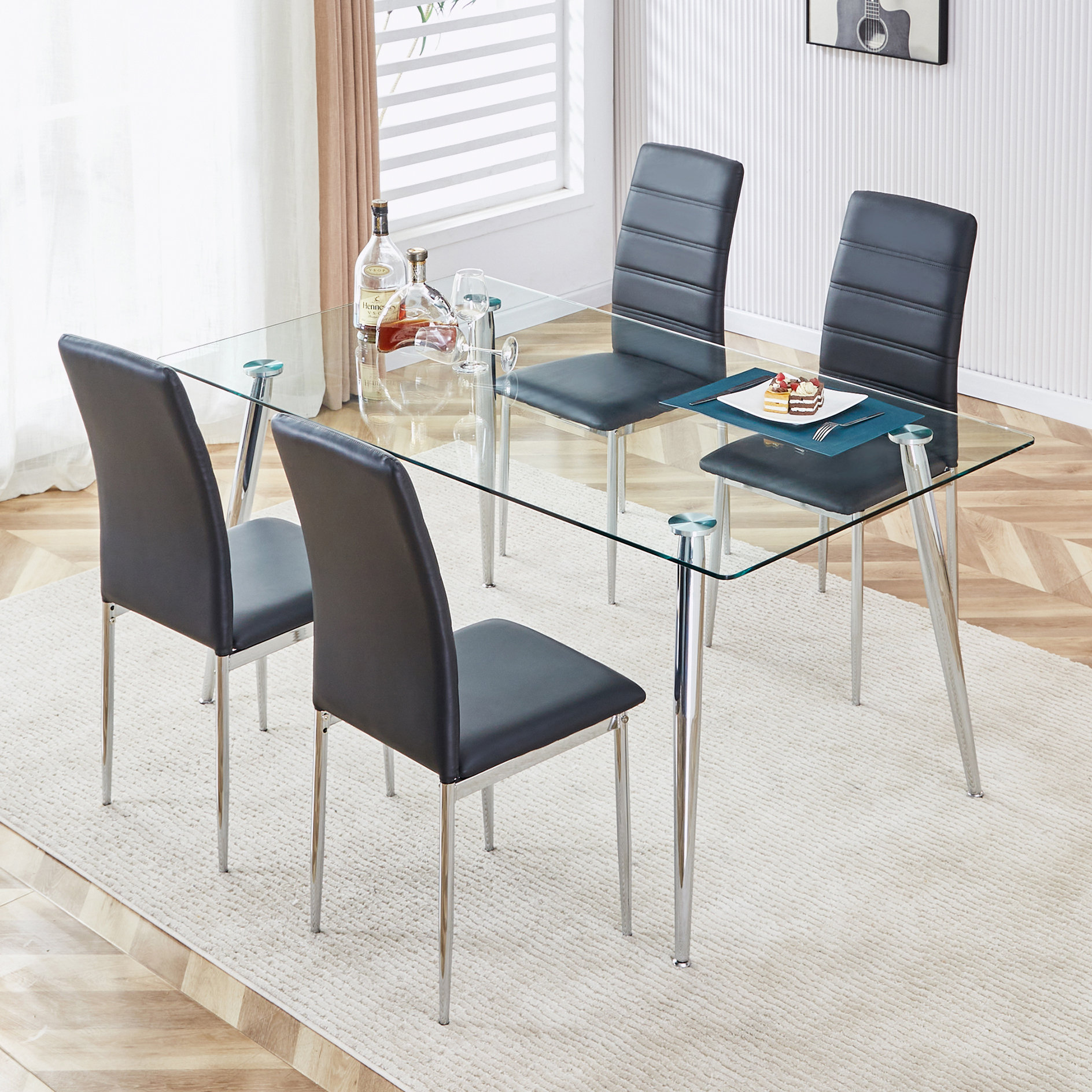 Wrought Studio 5Piece Dining Table Set,1 table and 4 black chairs