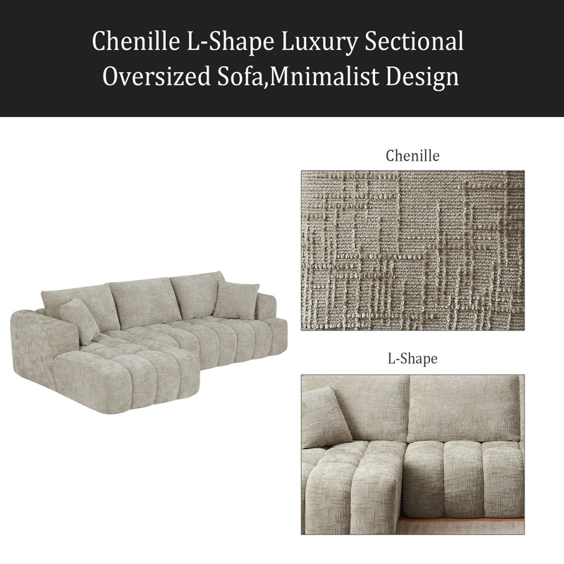 Canapé modulaire surdimensionné en L Chenille, design minimaliste, canapé-lit confortable pour les salons, les appartements et les espaces de réception