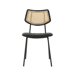 44.6cm H Polyurethane Upholstered Metal Square Back Parsons Chair in BLACK PU