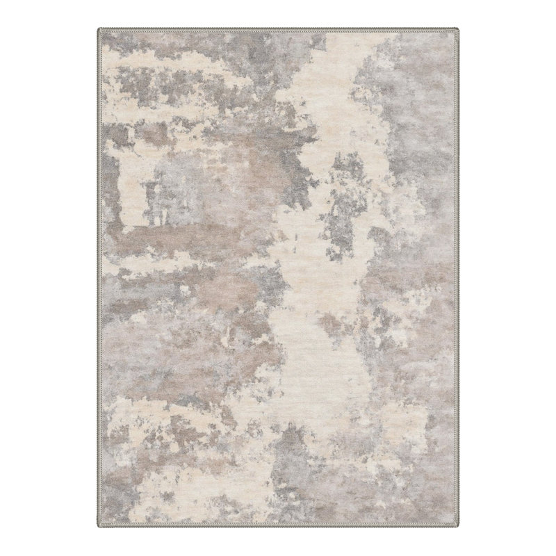 Tapis abstrait gris / ivoire lavable à la machine avec envers antidérapant, Rectangle 9 pi x 12 pi
