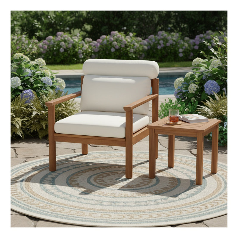 Chaise de patio d'extérieur moderne en bois d'acacia de 28 pouces de style Mid-Century avec tissu imperméable