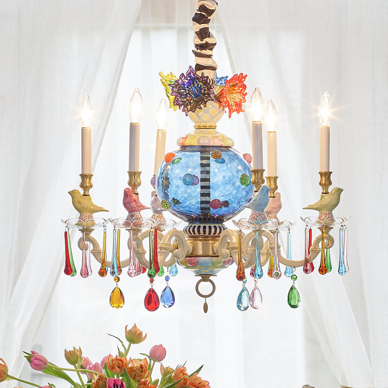 6 - Light Candle Style Classic / Traditional Chandelier Crystal Accents
