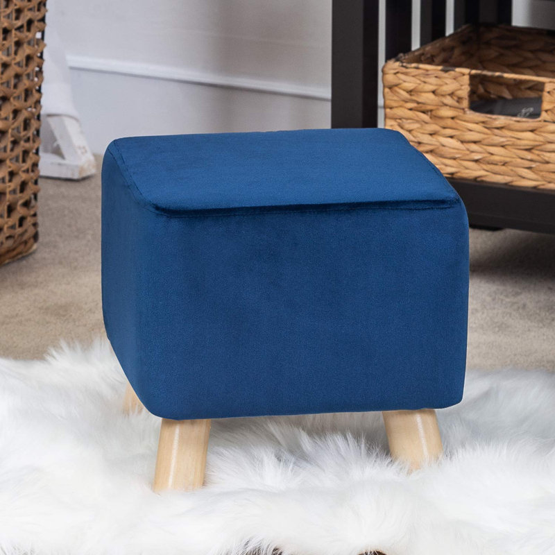 Vira Upholstered Ottoman, Blue Linen