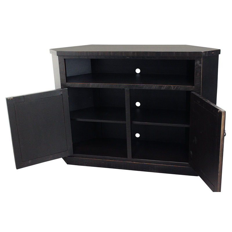 Bodiam Unfinished Corner TV Stand for TVs up to 65", Rustic Antique Black